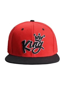 Sombrero rojo anillo corona rey fuego letras negras Snapback béisbol cumpleaños para hombre - Imagen 1 de 5