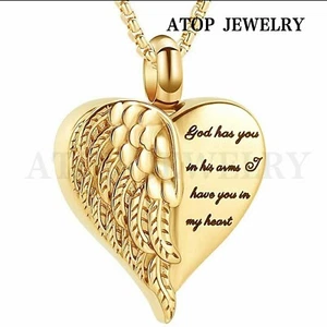 Nuevo Collar Urna Conmemorativa Alas Corazón Ángel Para Cenizas Botella de Perfume Dorado - Imagen 1 de 4