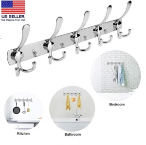 15-Hook Stainless Steel Wall-Mount Hanger – Coat, Hat, Towel Rack - Picture 1 of 6