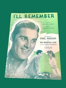I’ll Remember Sheet Music Phil Regan 1939 She Married a Cop Republic Pictures - Picture 1 of 4