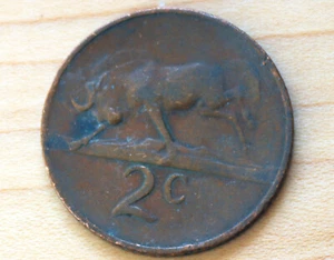 1965 South Africa 2 Cents Wildebeest English Legend - Picture 1 of 2