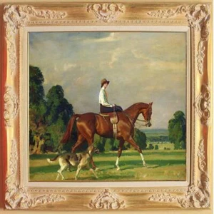 Handmade Old Master-Art Antique Oil Painting Lady horse dog on canvas 30"x30" - Picture 1 of 2