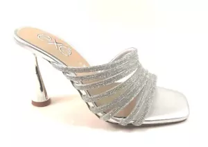 Exe Elina-605 silberne High Heel Slipper offene Zehenpartie verzierte Maultiersandale - Bild 1 von 8