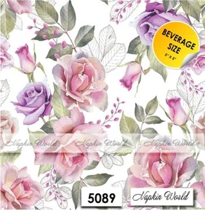 (5089) TWO Paper BEVERAGE / COCKTAIL Decoupage Art Craft Napkins - ROSES FLOWERS - Picture 1 of 3