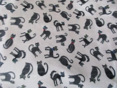 1 cuarto de grasa nuevo tela de algodón pequeños gatos negros collares coloridos bronceados 21" x 18" Foto 1 de 4