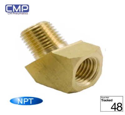 45 Degree 3/8" NPT Brass Elbow Oil Pneumatic Fitting Fuel Air Gas Water Oil UK   - Image 1 of 3