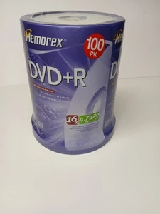 Pack de 100 DVD Memorex DVD+R 16X 4,7 Go 120 min neuf scellé - Photo 1/4