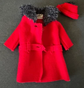 VTG 1964 BARBIE FASHION IT'S COLD OUTSIDE #0819 RED FELT COAT/HAT BLACK FUR - Picture 1 of 3