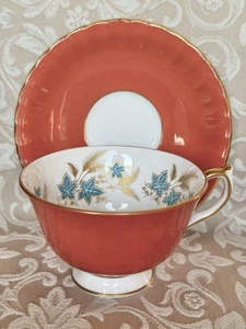 Aynsley Orange With Blue Leaf And Gold Wheat Detail Inside Cup Saucer England - Bild 1 von 24