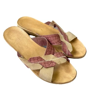 Fly Flot Dusty Pink / gold plaited Sandals Size 41/7 wedge ladies textured - Picture 1 of 11