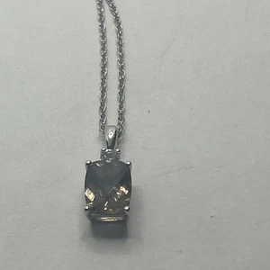 Sterling Silber Rauchtopas Gliederkette 18" und Anhänger 925 - Bild 1 von 8