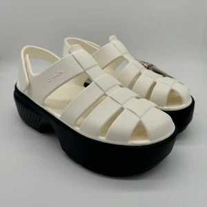 Crocs Stomp Fisherman Platform Gesso Bianco Sandalo 209938-OWV Uomo 6/Donna 8 - Foto 1 di 6