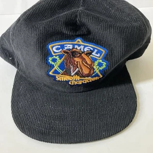 Vtg Joe Camel Cigarettes Black Corduroy Adjustable Hat Cap Smooth Character - Picture 1 of 6
