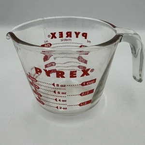Pyrex 1 Cup Glass Measuring Cup Red Print USA Vintage 1980s Kitchen Tool - Picture 1 of 5