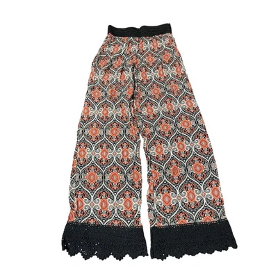 Copper Key Women's Paisley Print Rayon Palazzo Pants Wide Leg Large Lace Y2K - Image 1 of 4