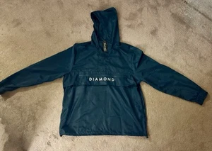 Diamond Supply Windbreaker Jacket Mens XL Navy 1/4 Zip Hooded Logo Skater - Picture 1 of 2