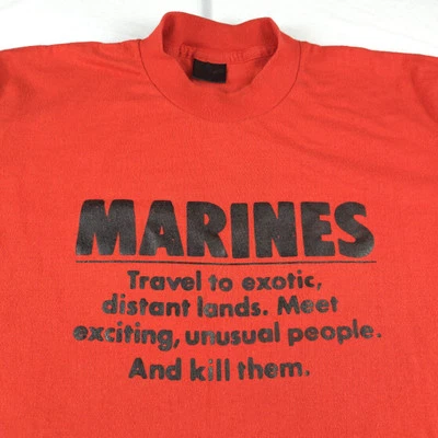 Винтажная футболка 70-е 80-е морские пехотинцы встречают интересных людей и убивают их США военная - Изображение 1 из 4