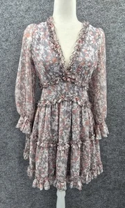 Saints + Secrets Dress Womens Small Long Sleeve Mini Roberts Ruffle Gray Floral - Picture 1 of 19