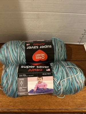 2 件 Red Heart Super Saver Jumbo Skeins 纱线,包装,冰岛 10 盎司每 482 码 ea — 第 1/4 张图片