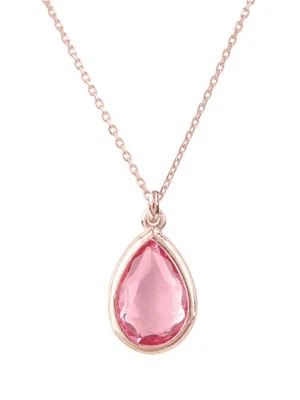 LATELITA Piccolo Mini Gemma Ciondolo Collana Rosa Oro Rosa Tormalina Lacrima - Immagine 1 di 4