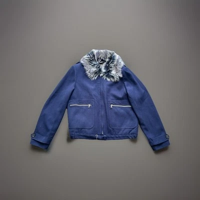 Dries Van Noten Fall Winter 2024 Verona Fur Collar Jacket Size M Navy - Image 1 of 4