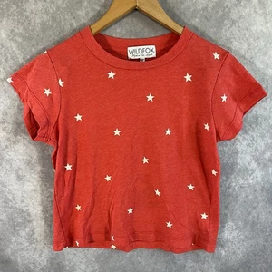 Wildfox Shirt Damen Small Football Star Tee rot weiß Sternenmuster Rundhals Oberteil - Bild 1 von 8