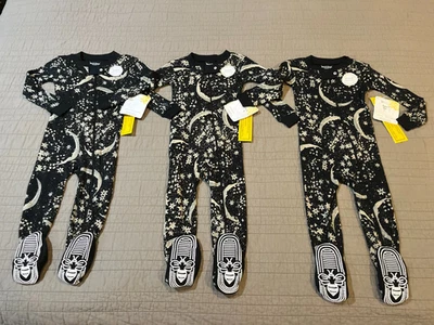 NWT LOT of 3 BURT'S BEES Celestial Moon Stars Snug Fit Footed Sleeper 18 mos - Image 1 of 4