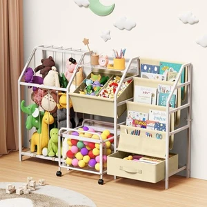 Kids Bookshelf and Toy Storage, 3 Tier Sling Montessori Bookcase with Toy Org... - Picture 1 of 7
