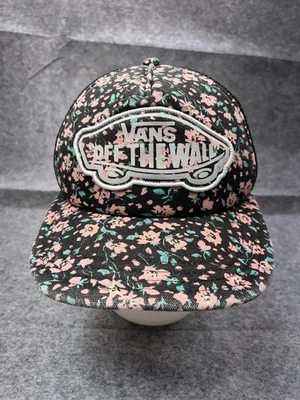 Vans Off The Wall Hat Cap Snap Back Adult OS Black Pink Floral Trucker Cotton - Image 1 of 4