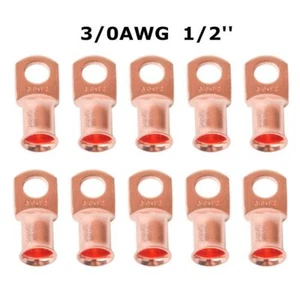 10x Ring Cable Lug Crimp Copper Terminals Power Ground Wire 3/0 Ga AWG 1/2" Stud - Picture 1 of 7