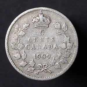 1909 - HOJAS PUNTIAGUDAS - Canadá 5 cinco centavos PLATA - COMBINAR para ahorrar - C5-323 - Imagen 1 de 3