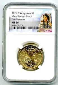 2025 P $1 SACAGAWEA NGC MS66 MARY KAWENA PUKUI DOLLAR FIRST RELEASES - Picture 1 of 2