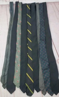 Lote de 9 Gravatas Vintage Swing Deco Gravatas Grupo Preto Prata Bolinhas Magras - Imagem 1 de 4
