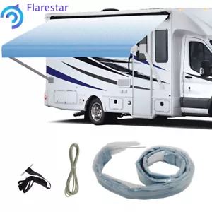 Toldo RV tela azul calidad premium vinilo resistente a la intemperie toldo exterior 9-12 pies - Imagen 1 de 11
