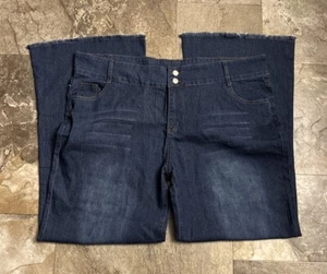 New Women’s XL 40x31 wide leg Blue Jeans denim stretch distressed high-rise - Picture 1 of 6