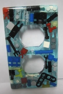 LEGO filled Resin Electrical Plate - Blue w/ Random Pieces #3 - (1 Piece) - Picture 1 of 2