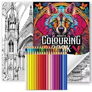Lot de 80 pages de livres de coloriage pour adultes A4 et 36 crayons de couleur premium couleur - Photo 1 sur 8