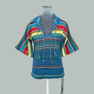 Vintage 1970s boho striped knit hoodie sweater summer festival top helen sue M - Picture 1 of 8