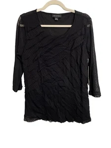 Tribal 3/4 Sleeve Polka Dot Blouse Womens XL Black Semi Sheer Dark Feminine NEW - Picture 1 of 9