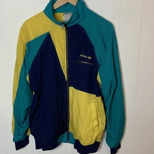 Vintage Adidas Trainingsjacke Herren M Y2K Colorblock Windbreaker grün blau gelb - Bild 1 von 7