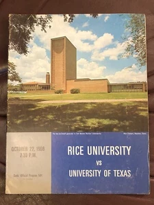 Programa de fútbol americano vintage 1966 Texas Longhorns vs RICE Owls - Imagen 1 de 3