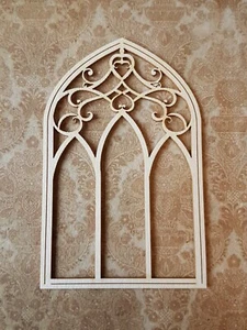 CHURCH WINDOW FRAME Arch CHIPBOARD scale dolls house stained UH - Picture 1 of 1