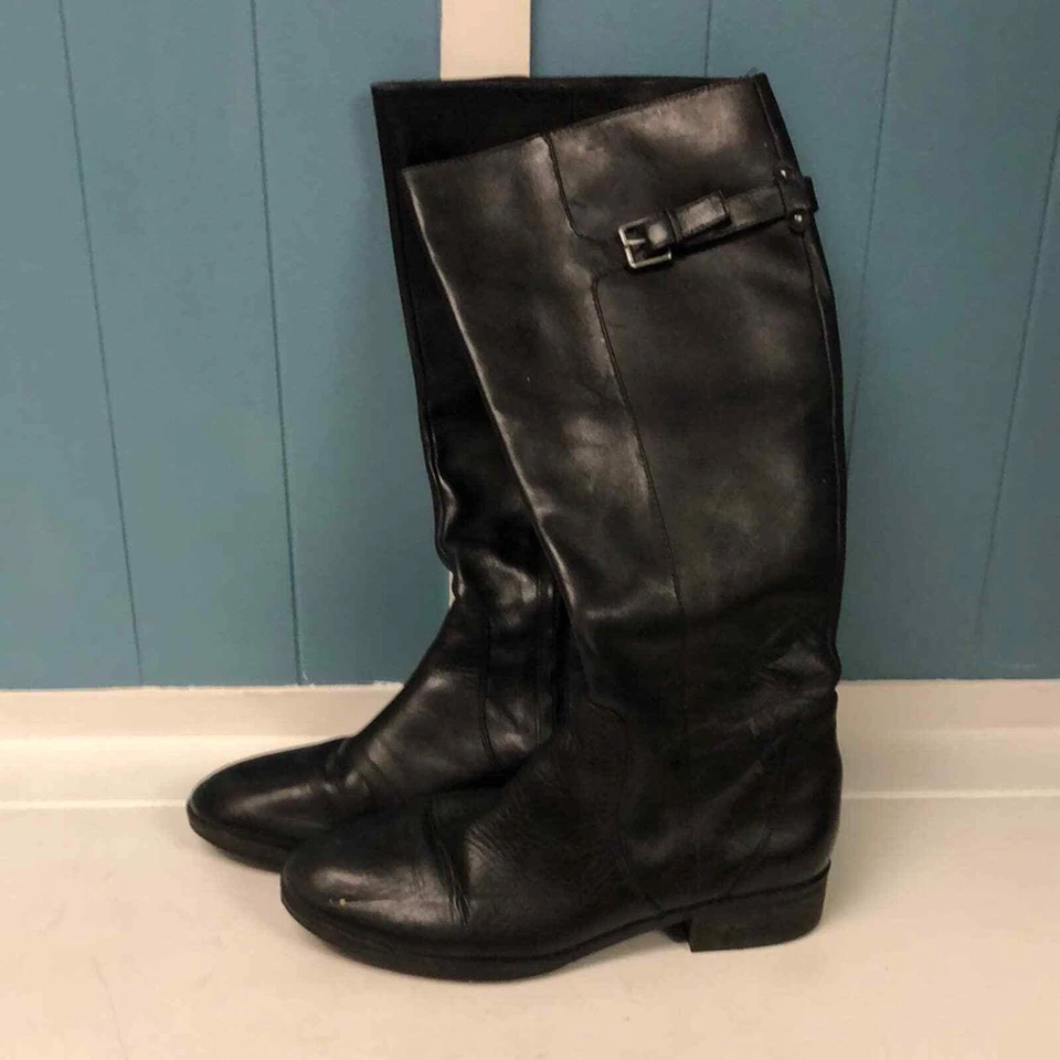 Sam Edelman Negro Hebilla Alto Fino Suave Cuero Botas Altas Foto 1 de 4