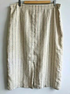 MARINA RINALDI Women's Beige Striped Linen Skirt Plus Size 25 Made in Italy - Picture 1 of 12