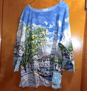 CJ Banks Women's 3/4 Sleeve Top Size X Paris Theme Eiffel Sequins - Picture 1 of 5