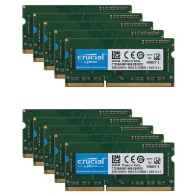 Crucial 10pcs 2GB PC3L 12800S DDR3 1600MHz Laptop Memory RAM 1.35V Low voltage & - Image 1 of 4