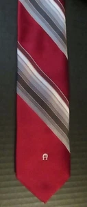 Vintage Mens Slim ETIENNE AIGNER Deep Red & Charcoal Gray Striped Tie Skinny - Picture 1 of 5