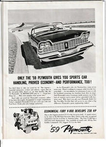 Original 1959 Plymouth Magazine Ad "...Gives You Sports Car Handling..." - Picture 1 of 1