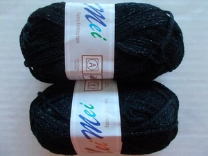 Hilo de tejer de lujo MeiMei hilo de moda brillante, lote de 2, negro - Imagen 1 de 2