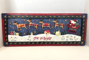 Letrero de pared trineo volador de Papá Noel reno tan brillante Department 56 arte - Imagen 1 de 12
